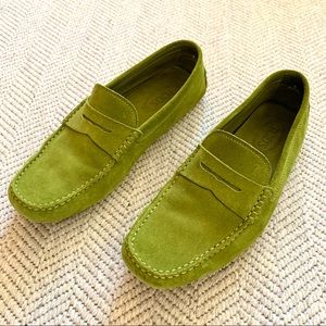 Tods Green Suede Slip On Driver Shoes